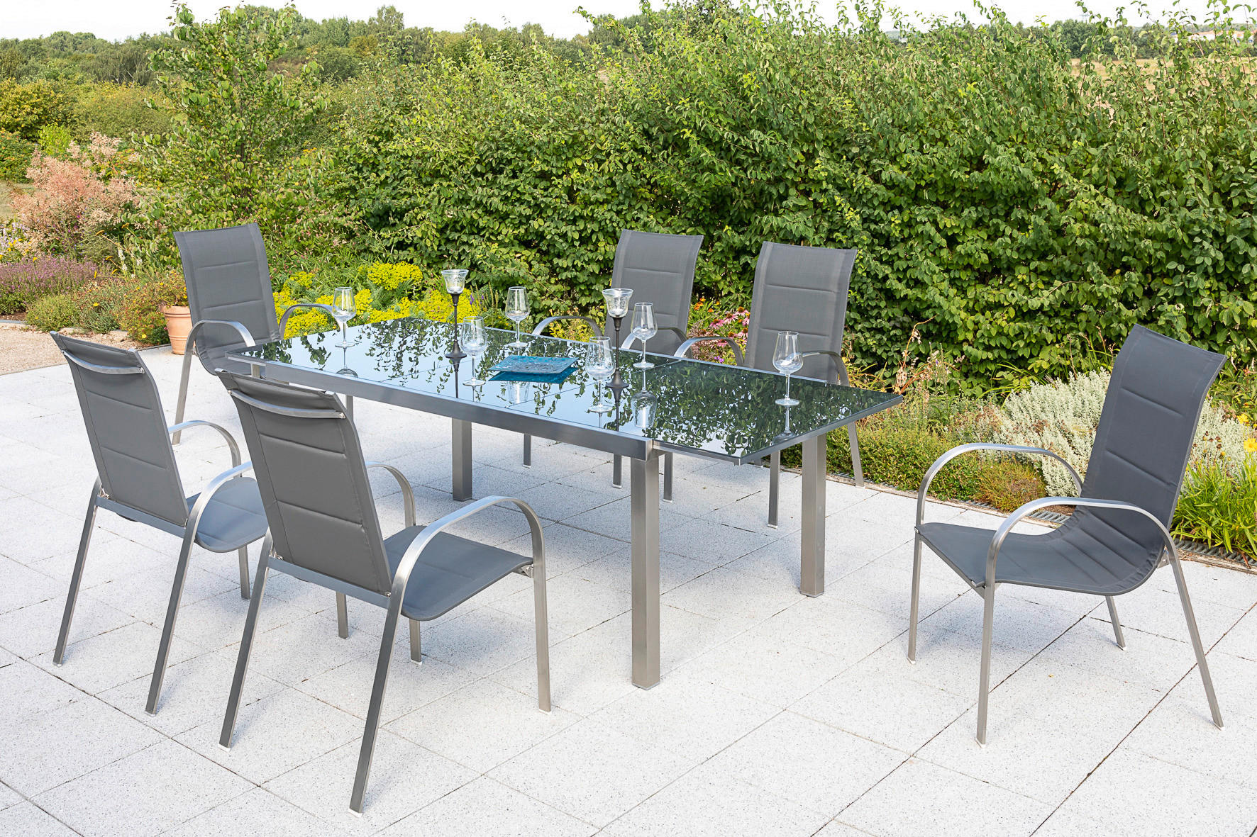 GARTENTISCH 180/100/75 cm Metall rechteckig  - Silberfarben/Grau, MODERN, Glas/Metall (180/100/75cm) - Gardenson