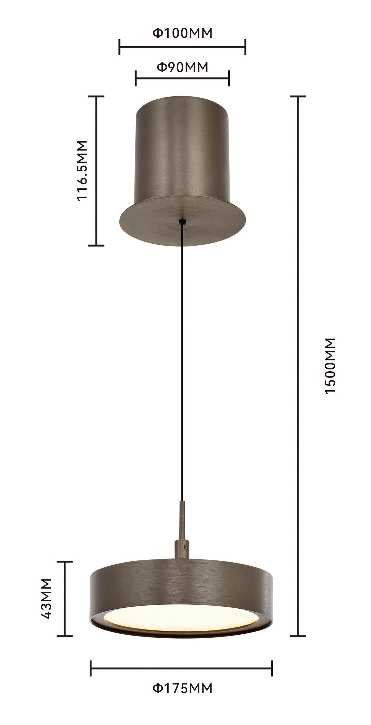 LED-HÄNGELEUCHTE Valensole 17,5/150/17,5 cm  - Bronzefarben, Design, Metall (17,5/150/17,5cm)