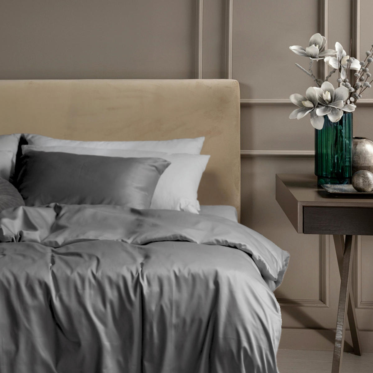 BETTWÄSCHE ELLA Satin 155/220 cm  - Dunkelgrau, Basics, Textil (155/220cm)