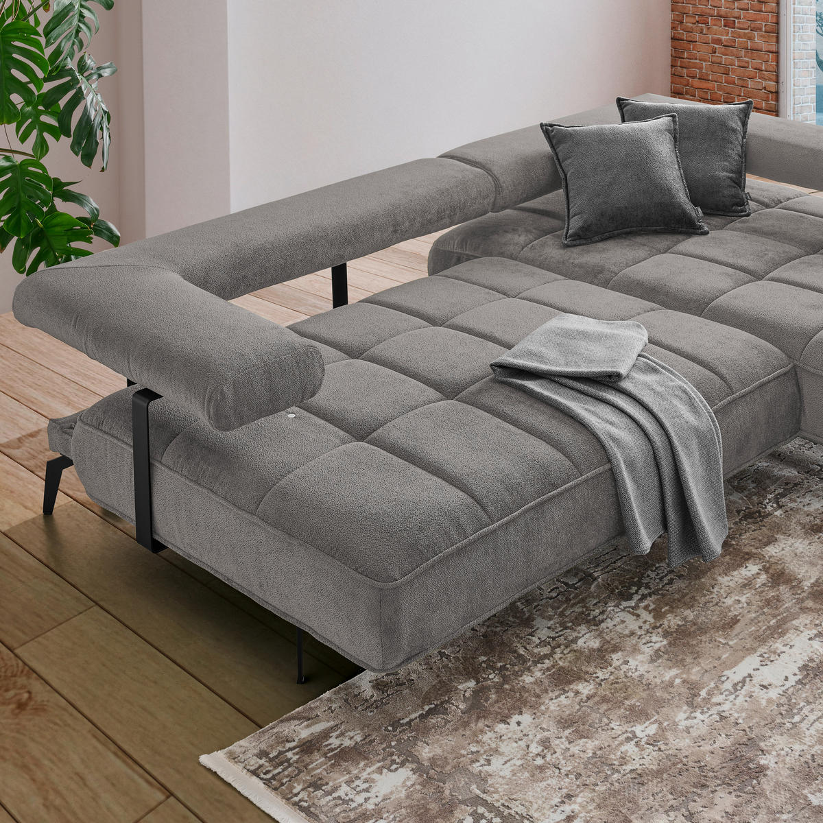 KUTNA GARNITURA tekstil  tamno siva   - tamno siva/crna, Design, tekstil/metal (266/180cm) - Welnova