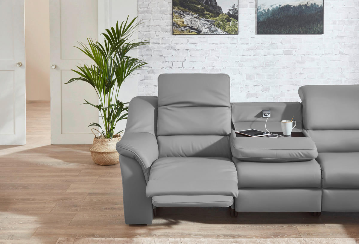 ECKSOFA  in Echtleder Hellgrau  324/260 cm  - Chromfarben/Hellgrau, KONVENTIONELL, Leder/Kunststoff (324/260cm) - Cantus