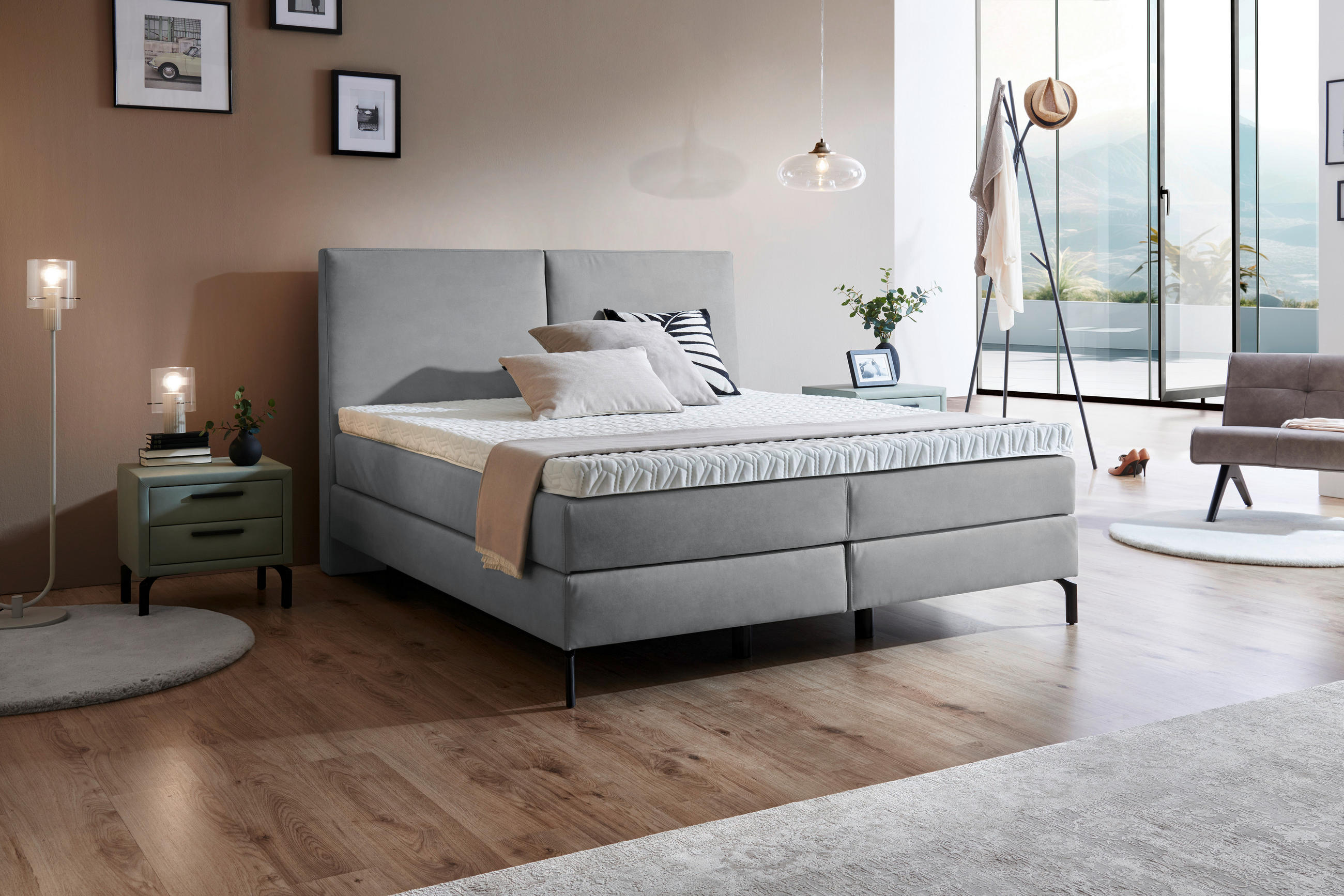 BOXSPRINGBETT 180/200 cm  in Grau  - Schwarz/Grau, KONVENTIONELL, Textil/Metall (180/200cm) - Dieter Knoll