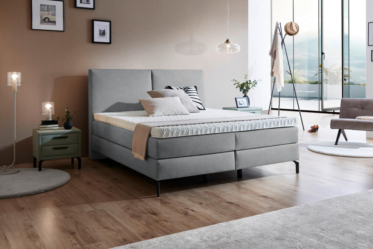 BOXSPRINGBETT 180/200 cm  in Grau  - Schwarz/Grau, Konventionell, Textil/Metall (180/200cm) - Dieter Knoll