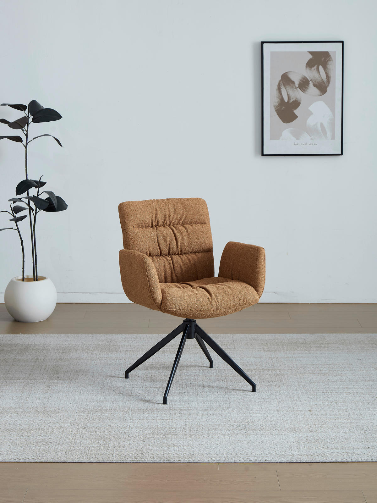 ARMLEHNSTUHL  Sitzfläche 360° drehbar Leinenoptik  Schwarz, Karamell  - Karamell/Schwarz, Design, Textil/Metall (62/86/65cm) - Dieter Knoll