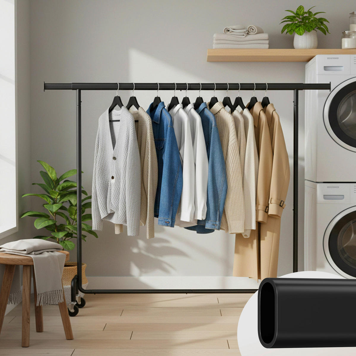 KLEIDERWAGEN in Schwarz 160-200/162,9/45 cm   - Schwarz, Trend, Kunststoff/Metall (160-200/162,9/45cm) - Boxxx