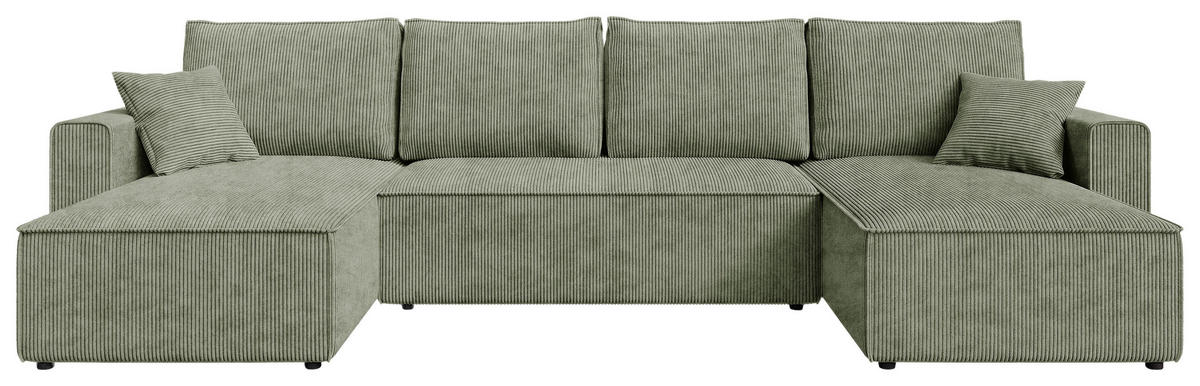 WOHNLANDSCHAFT Salbeigrün Cord  - Salbeigrün/Schwarz, KONVENTIONELL, Kunststoff/Textil (140/305/140cm) - Carryhome