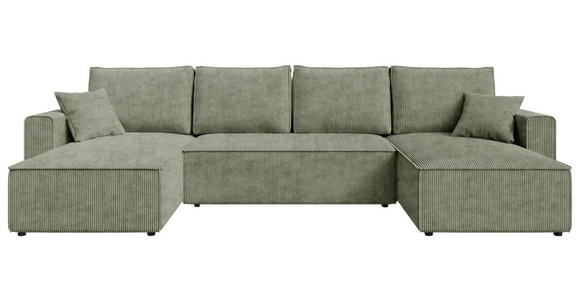 WOHNLANDSCHAFT Salbeigrün Cord  - Salbeigrün/Schwarz, KONVENTIONELL, Kunststoff/Textil (140/305/140cm) - Carryhome