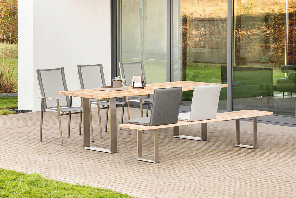 GARTENBANK 280/46/45 cm  in Naturfarben  - Silberfarben/Naturfarben, Design, Holz/Metall (280/46/45cm)