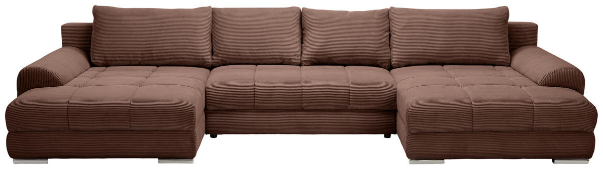 WOHNLANDSCHAFT Dunkelbraun Cord  - Chromfarben/Dunkelbraun, KONVENTIONELL, Kunststoff/Textil (180/376/180cm) - Carryhome