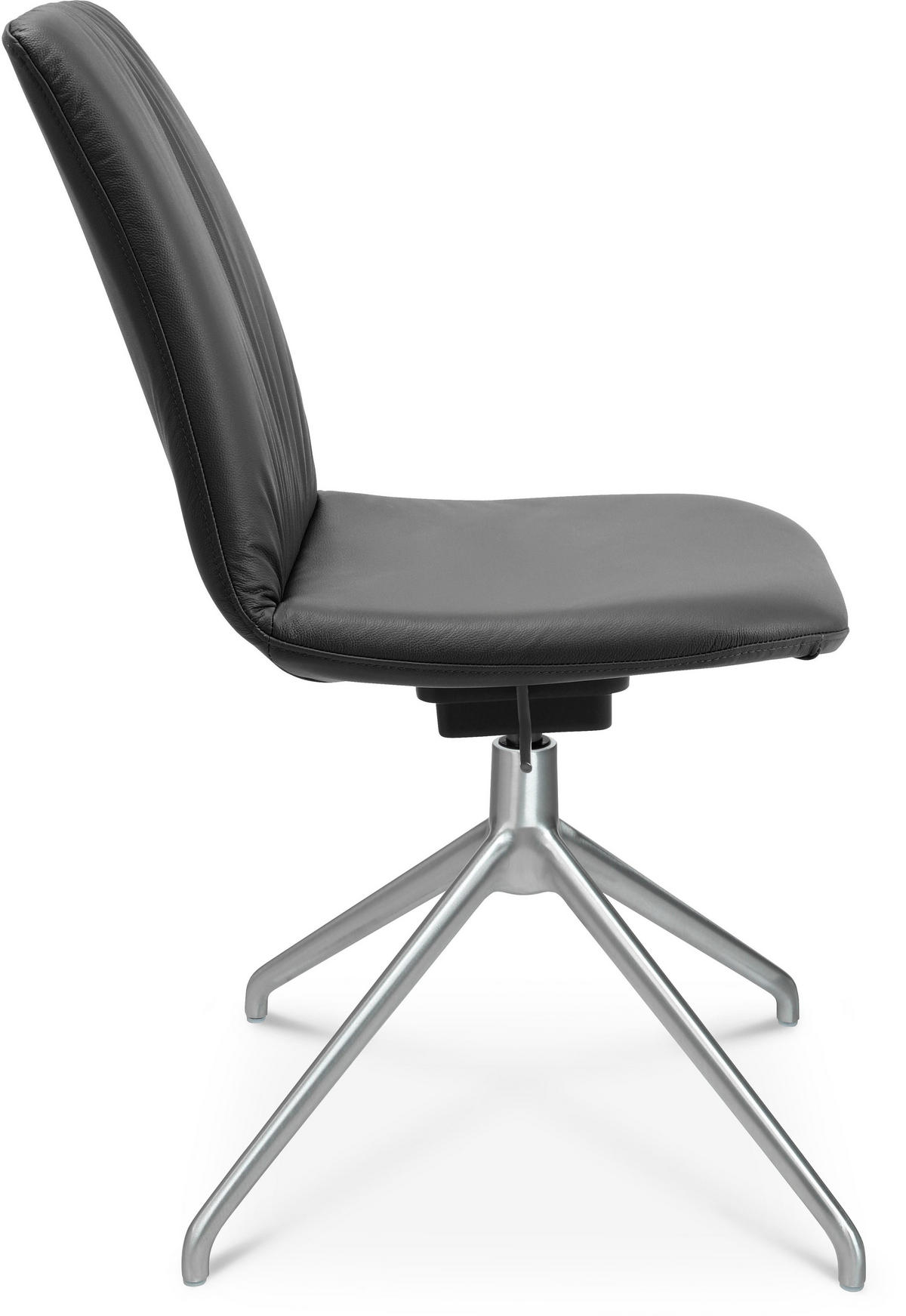 STUHL  in Aluminium Echtleder pigmentiert  - Anthrazit/Alufarben, Design, Leder/Metall (46/81,5-84,5/55cm) - Johann Jakob