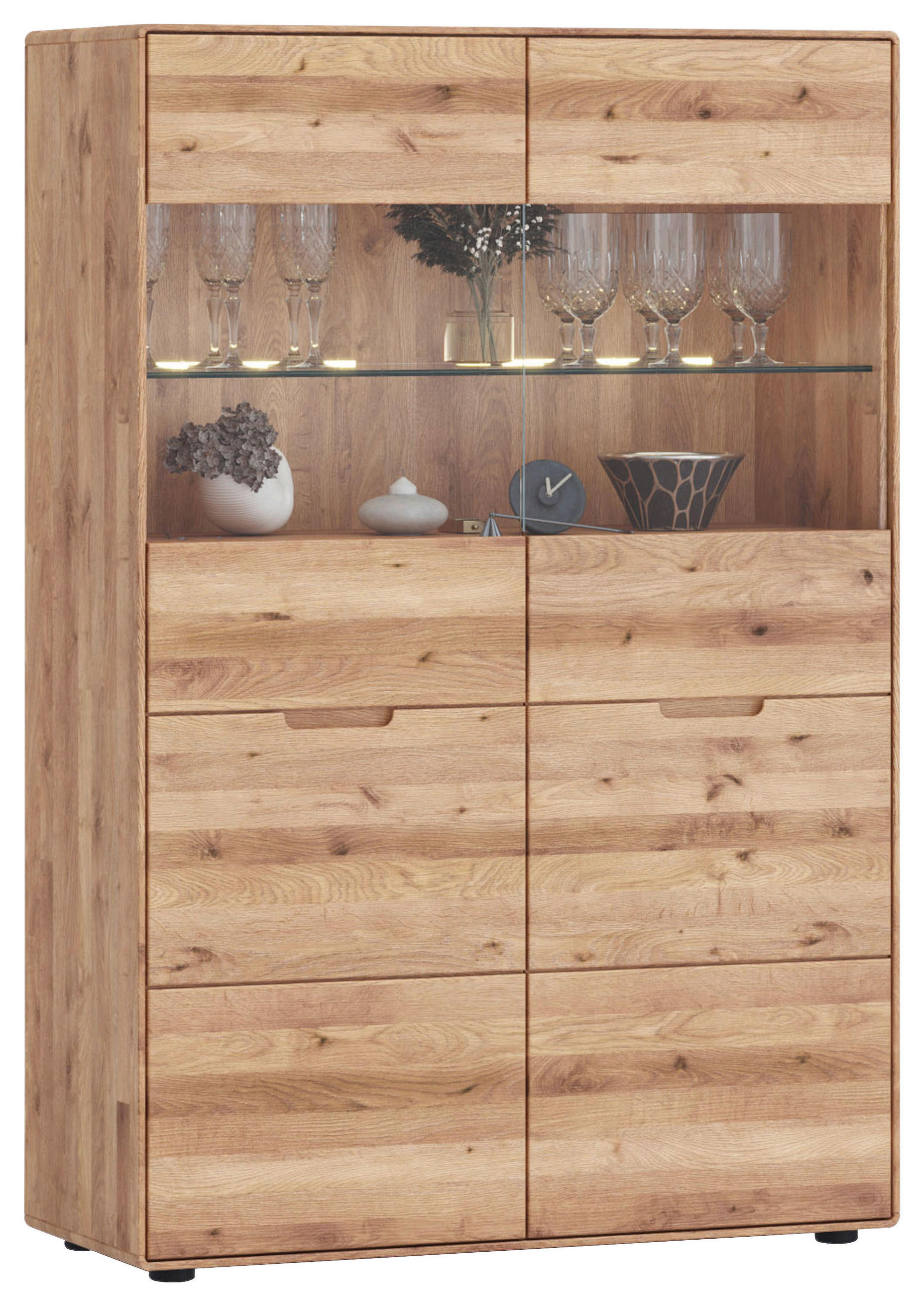 HIGHBOARD - Wildeiche, KONVENTIONELL, Glas/Holz (100/145/40cm) - Linea Natura