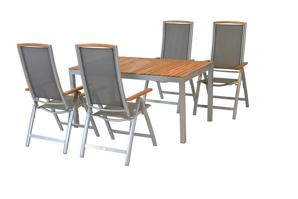 GARTENTISCHGRUPPE beschichtet AkazieHartholz Aluminium  - Silberfarben/Naturfarben, KONVENTIONELL, Holz/Textil - Gardenson
