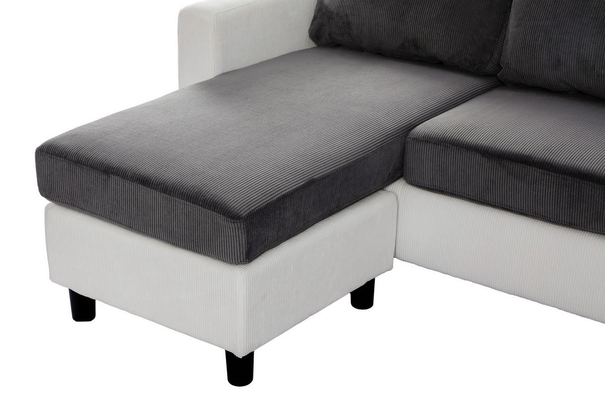 ECKSOFA Dunkelgrau Cord  - Dunkelgrau/Schwarz, Design, Kunststoff/Textil (198/135cm) - P & B