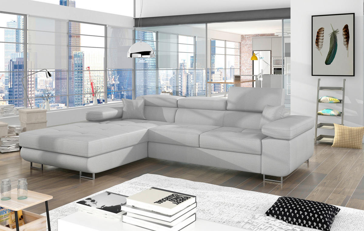 ECKSOFA  in Samt Hellgrau  203/289 cm  - Chromfarben/Hellgrau, Design, Textil/Metall (203/289cm) - MID.YOU