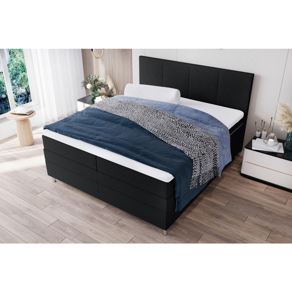 Thumbnail - Boxxx Boxspringbett, Schwarz, Textil, H3, Höhe ca. 16 cm, 160x200 cm, Topper durchgehend, in verschiedenen Größen erhält...
