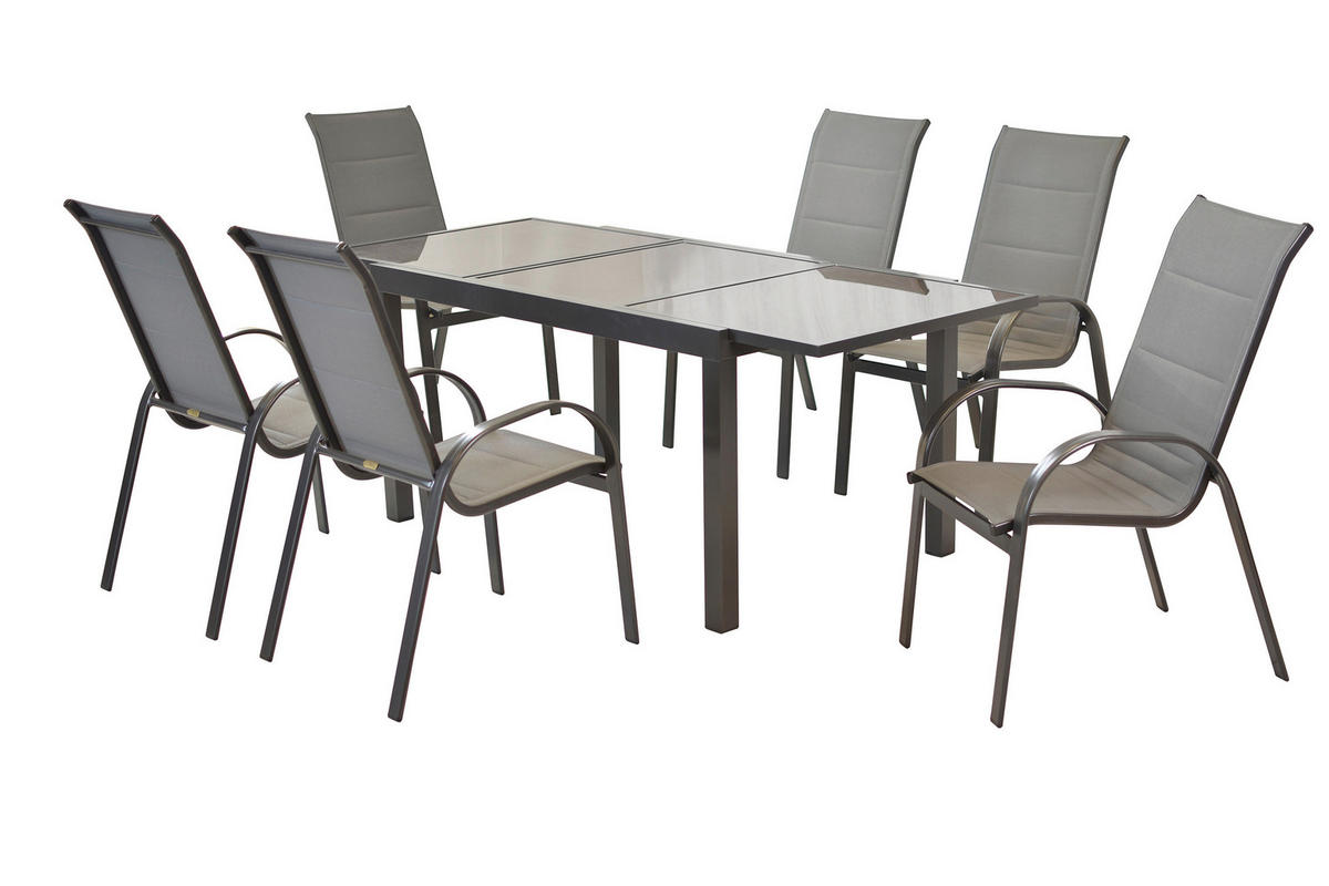 GARTENTISCHGRUPPE  - Graphitfarben/Braun, KONVENTIONELL, Glas/Textil - Gardenson