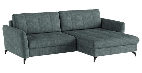 ECKSOFA in Flachgewebe, Leinenoptik Blau  - Blau/Schwarz, Design, Textil/Metall (242/170cm) - Xora