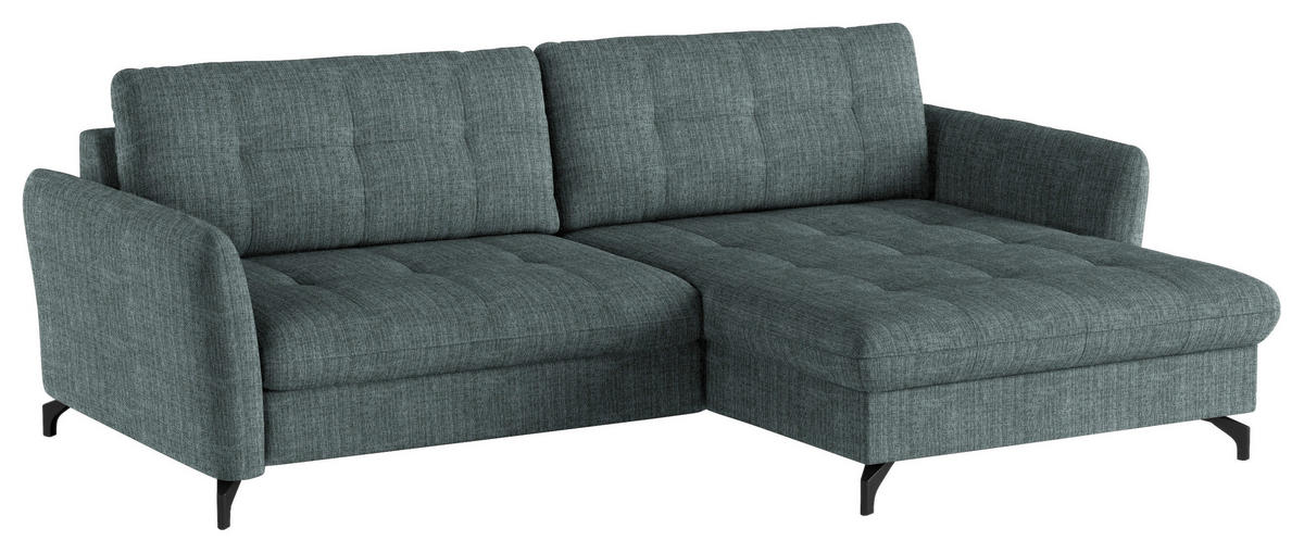 ECKSOFA in Flachgewebe, Leinenoptik Blau  - Blau/Schwarz, Design, Textil/Metall (242/170cm) - Xora