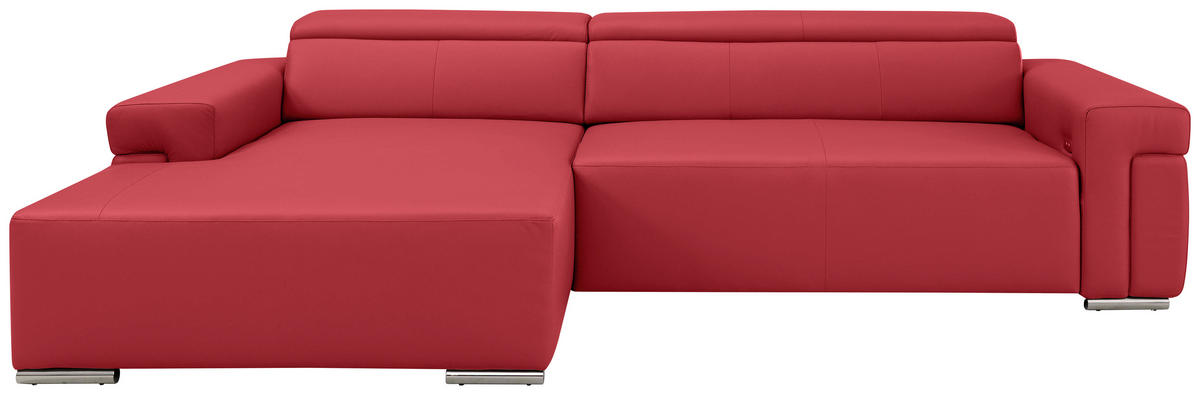Ecksofa inkl. Funktion DUA Rot Echtleder  - Chromfarben/Rot, Design, Leder/Metall (170/293cm) - Novel
