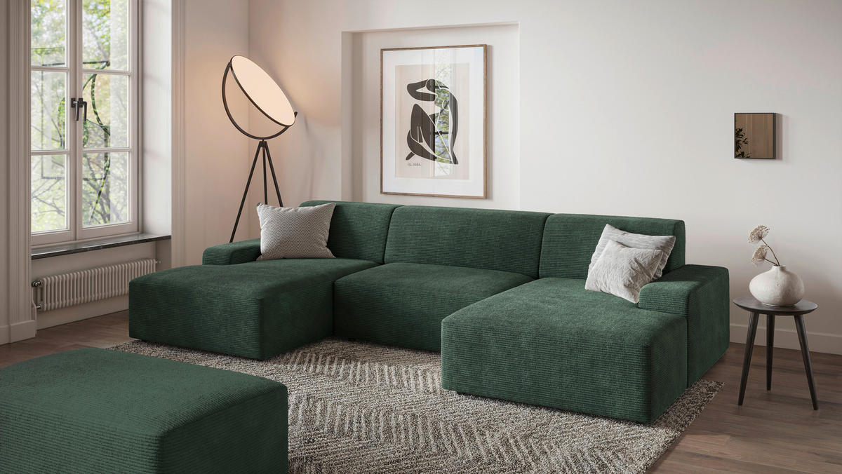 HOCKER Cord Dunkelgrün  - Dunkelgrün/Schwarz, MODERN, Kunststoff/Textil (112/44/66cm) - MID.YOU