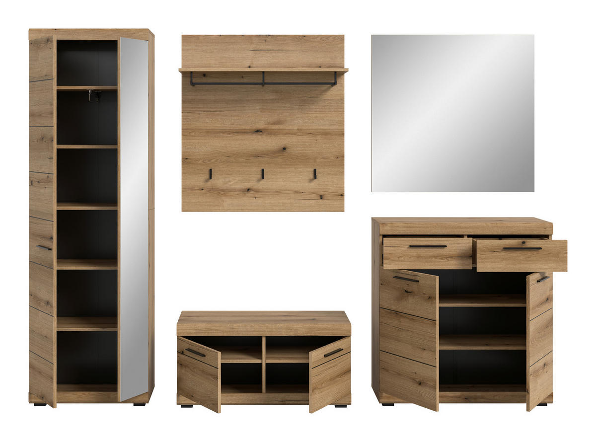 GARDEROBE 5-teilig  in 272/197/40 cm  - Eiche dunkel, Design, Holzwerkstoff (272/197/40cm) - Livetastic