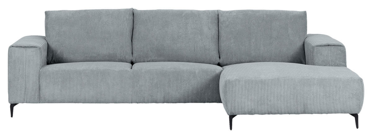 ECKSOFA in Cord Hellgrau  285/170 cm  - Hellgrau/Schwarz, KONVENTIONELL, Textil/Metall (285/170cm) - Carryhome
