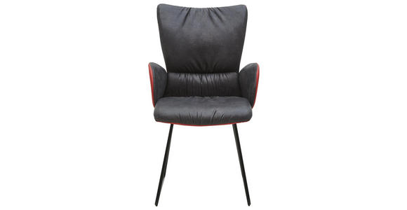 ARMLEHNSTUHL Mikrofaser Echtleder Anthrazit, Rot, Schwarz - Anthrazit/Rot, Design, Leder/Textil (54/96/63,5cm) - Dieter Knoll
