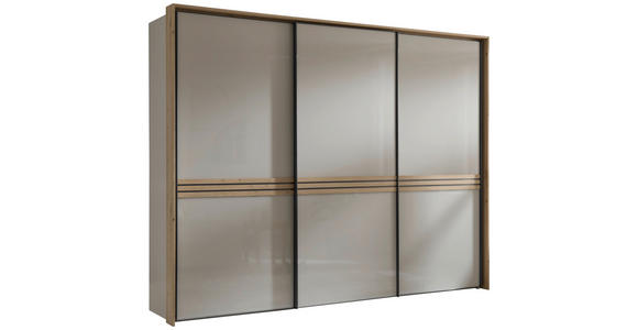 SCHWEBETÜRENSCHRANK in Sandfarben, Eiche Artisan - Sandfarben/Graphitfarben, Design, Glas/Holzwerkstoff (280/222/68cm) - Moderano