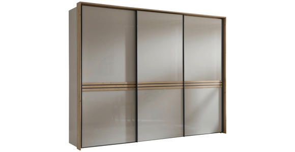 SCHWEBETÜRENSCHRANK  in Sandfarben, Eiche Artisan  - Sandfarben/Graphitfarben, Design, Glas/Holzwerkstoff (280/222/68cm) - Moderano