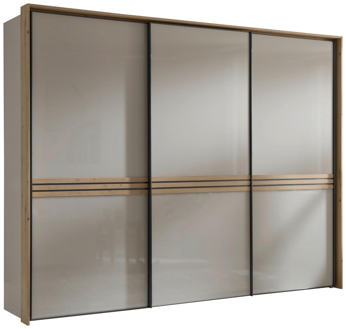 SCHWEBETÜRENSCHRANK in Eiche Artisan, Sandfarben  - Sandfarben/Graphitfarben, Design, Glas/Holzwerkstoff (280/222/68cm) - Moderano