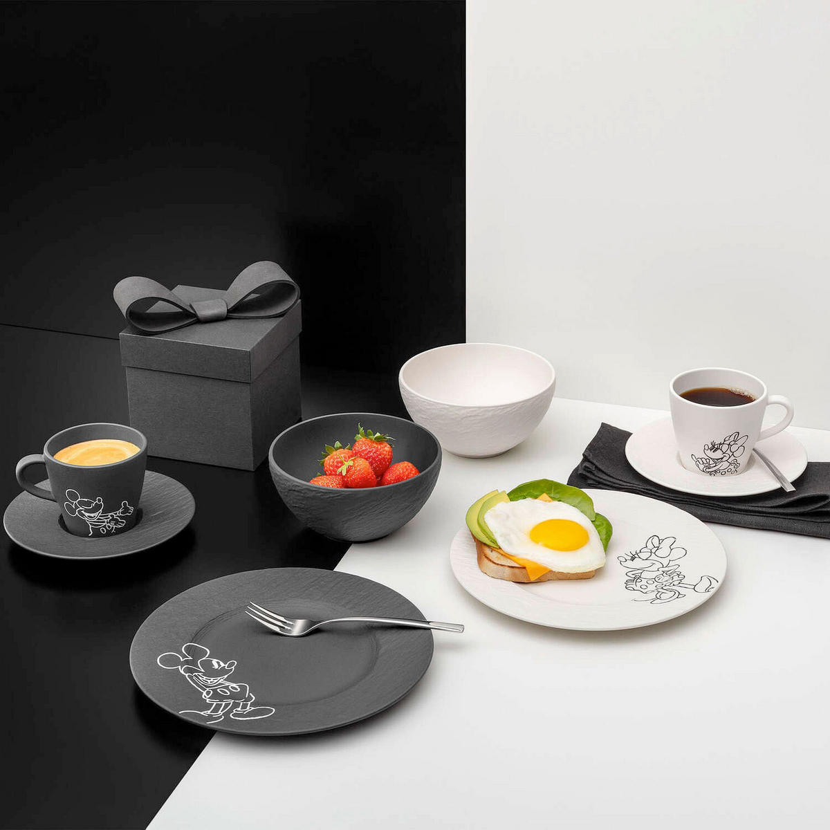 FRÜHSTÜCKSSERVICE Schwarz Manufacture Rock Mickey 4-teilig 1 Personen  - Schwarz, Basics, Keramik - Villeroy & Boch