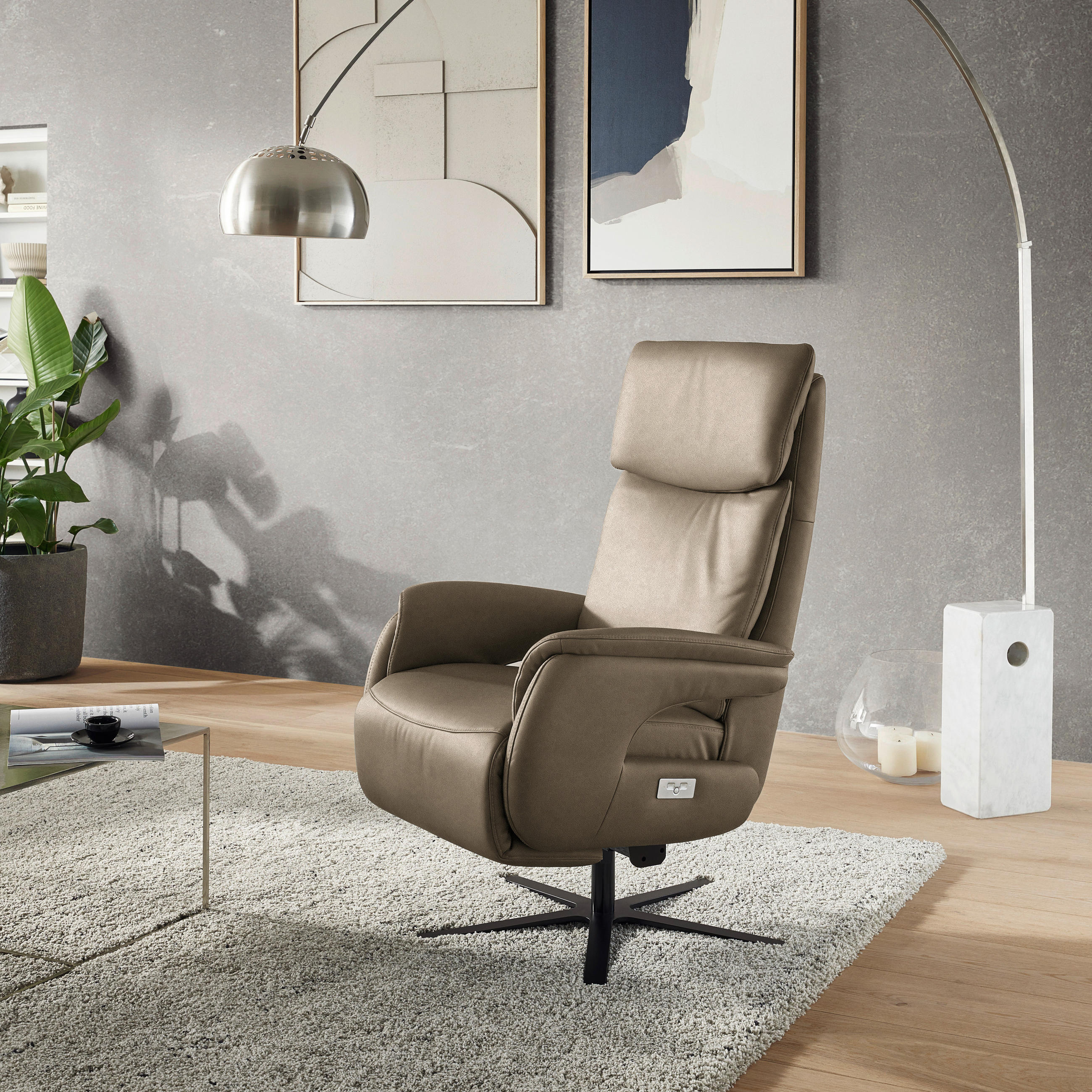 RELAXSESSEL Echtleder    - Hellbraun/Schwarz, Design, Leder/Metall (70/117/85cm) - Dieter Knoll