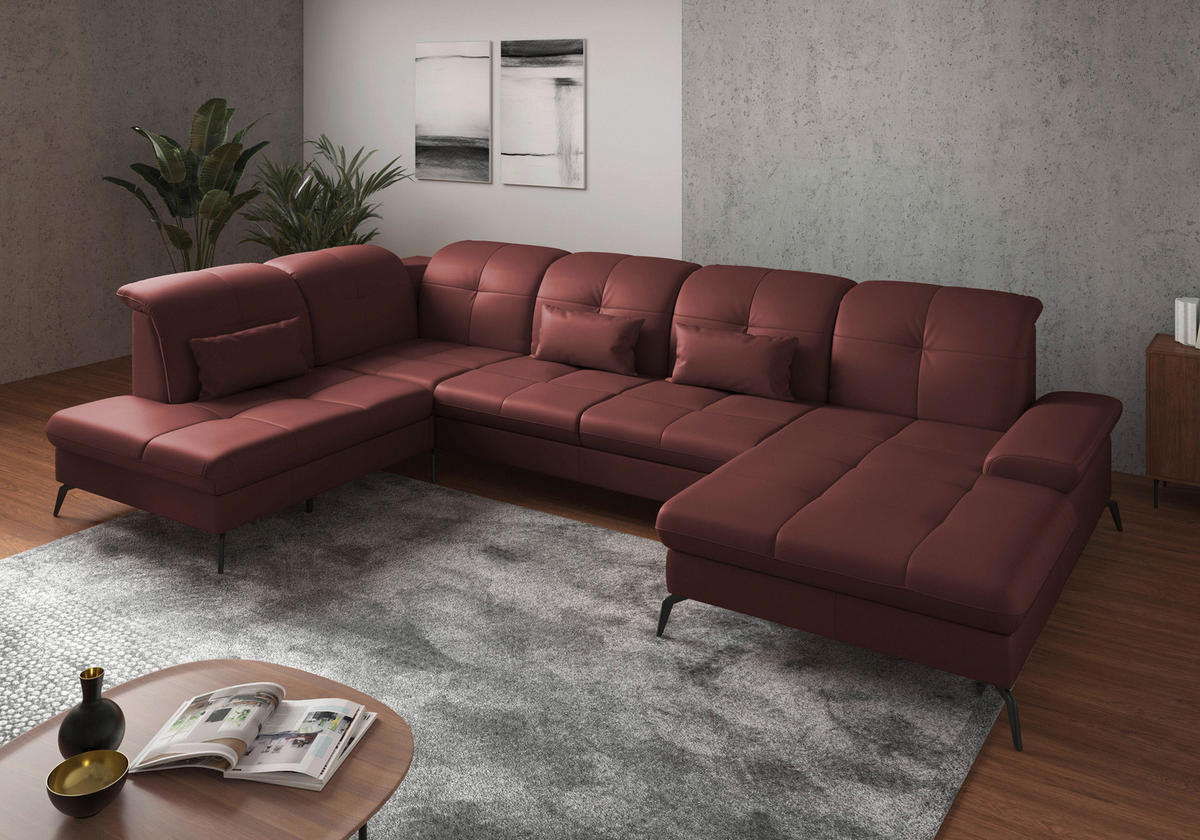 WOHNLANDSCHAFT in Echtleder Rotbraun  - Rotbraun/Schwarz, Konventionell, Leder/Metall (231/357/185cm) - Sit & More