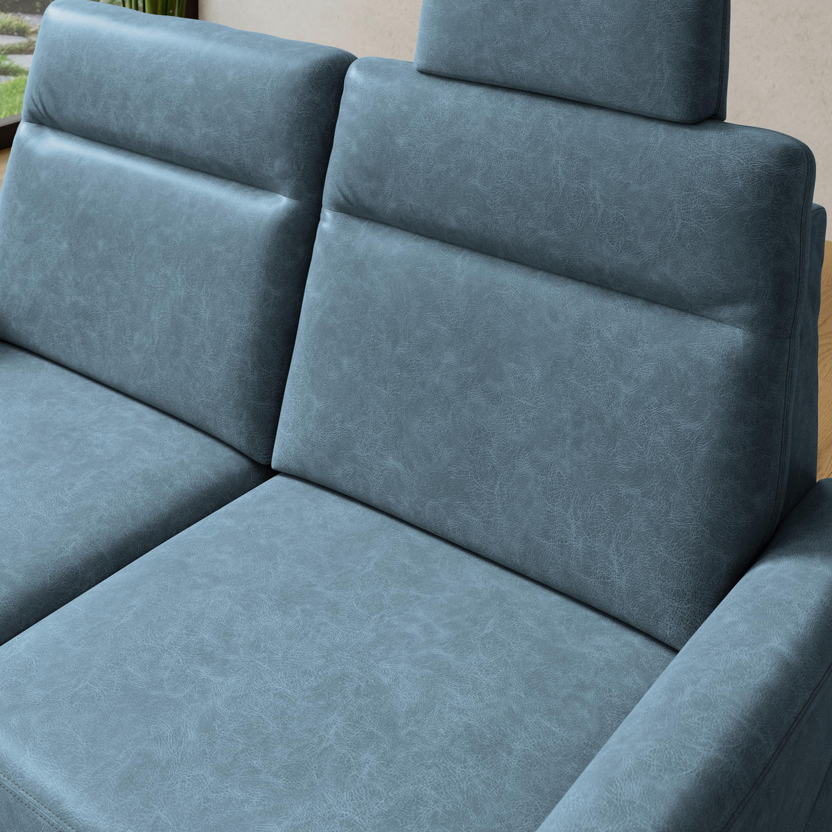 2,5-SITZER Mikrofaser Blaugrau  - Blaugrau/Schwarz, Konventionell, Kunststoff/Textil (170/99/91cm) - Elegando