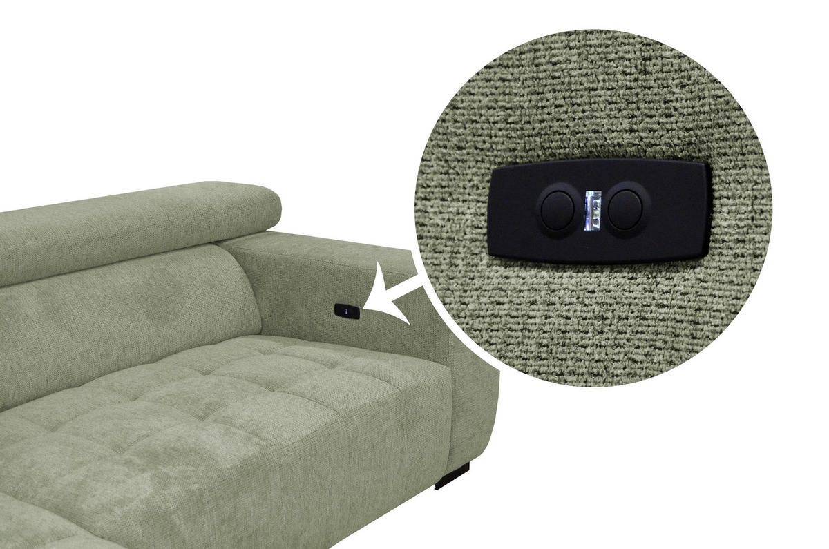 ECKSOFA in Webstoff Olivgrün  - Schwarz/Olivgrün, Konventionell, Textil/Metall (182/279cm) - Hom`in