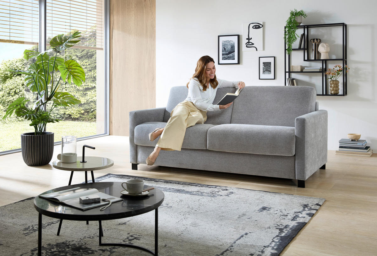 SCHLAFSOFA  in Flachgewebe Grau  - Schwarz/Grau, Design, Textil/Metall (185/84/100cm) - Bali