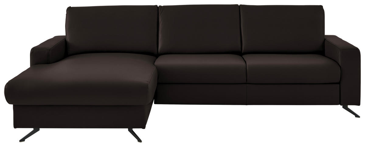 ECKSOFA in Echtleder Dunkelbraun  165/267 cm  - Dunkelbraun/Schwarz, Design, Leder/Metall (165/267cm) - Lomoco