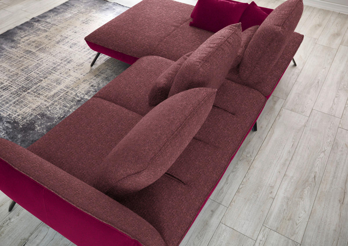 ECKSOFA in Flachgewebe Aubergine  - Aubergine/Schwarz, Design, Textil/Metall (191/301cm) - Moderano