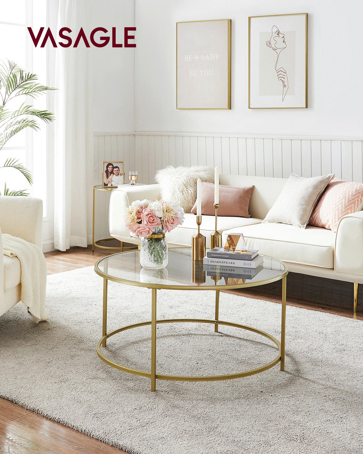 COUCHTISCH in Metall, Glas 84/84/45,5 cm  - Klar/Goldfarben, Trend, Glas/Metall (84/84/45,5cm) - Boxxx