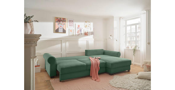 ECKSOFA Dunkelgrün Cord  - Dunkelgrün/Schwarz, KONVENTIONELL, Kunststoff/Textil (318/197cm) - Hom`in