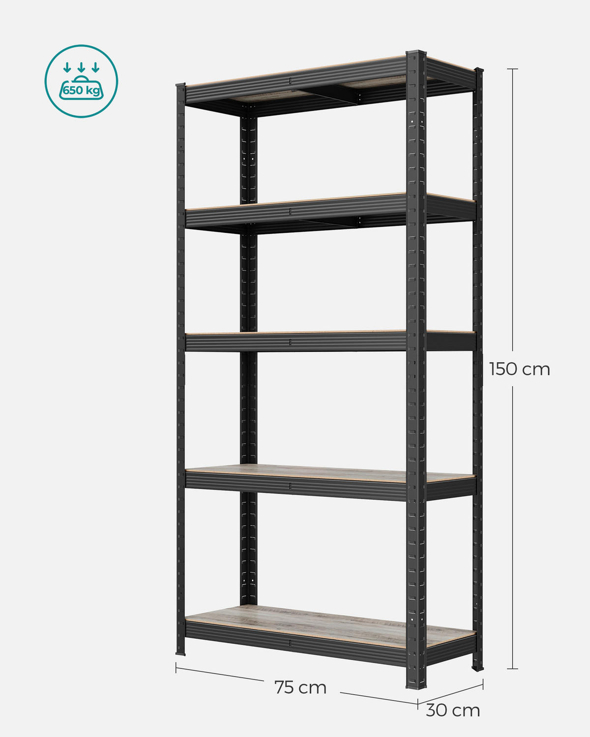 SCHWERLASTREGAL 75/150/30 cm  - Schwarz/Braun, Basics, Holzwerkstoff/Metall (75/150/30cm)