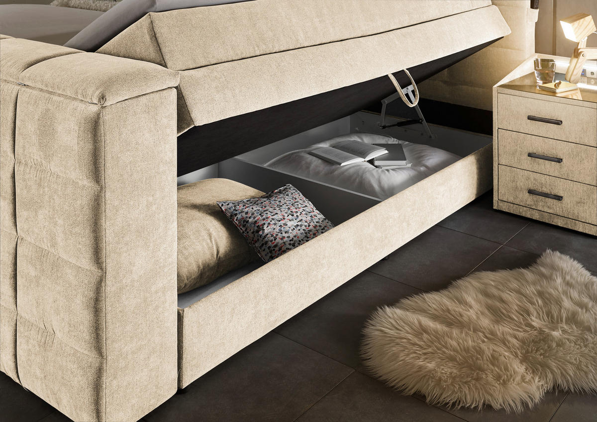 BOXSPRING-ÁGY 180/200 cm  homok  - homok, Konventionell, textil (180/200cm) - Carryhome