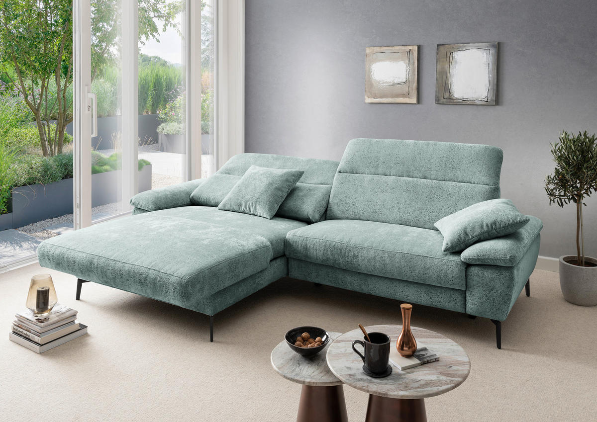 ECKSOFA Chenille Türkis  - Türkis/Schwarz, Konventionell, Textil/Metall (178/300cm) - Livetastic