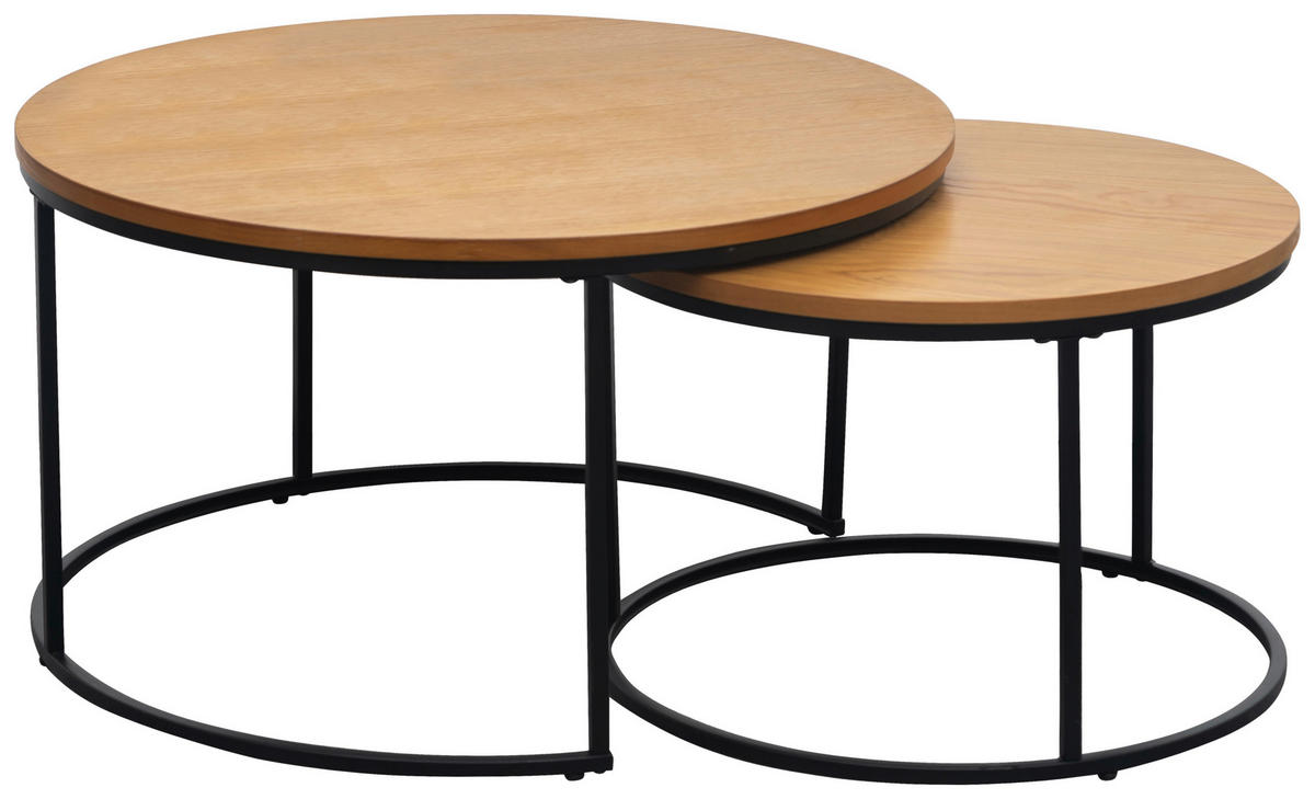 SET DE MĂSUȚE SUPRAPUSE in metal, material pe bază de lemn   - culoare lemn stejar/negru, Modern, metal/material pe bază de lemn (80/60/45/45/80/60cm) - MID.YOU