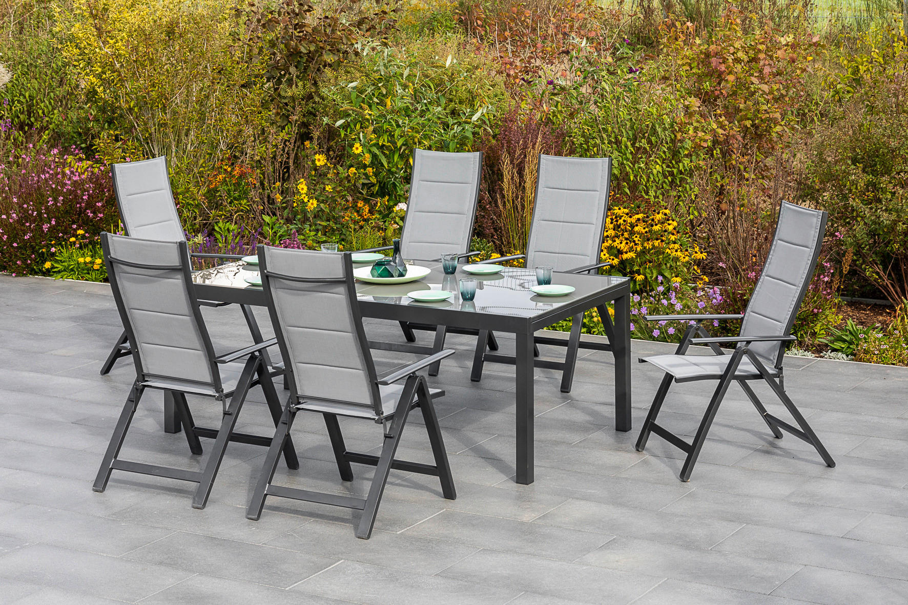 GARTENSET Aluminium  - Graphitfarben/Grau, MODERN, Textil/Metall - Gardenson