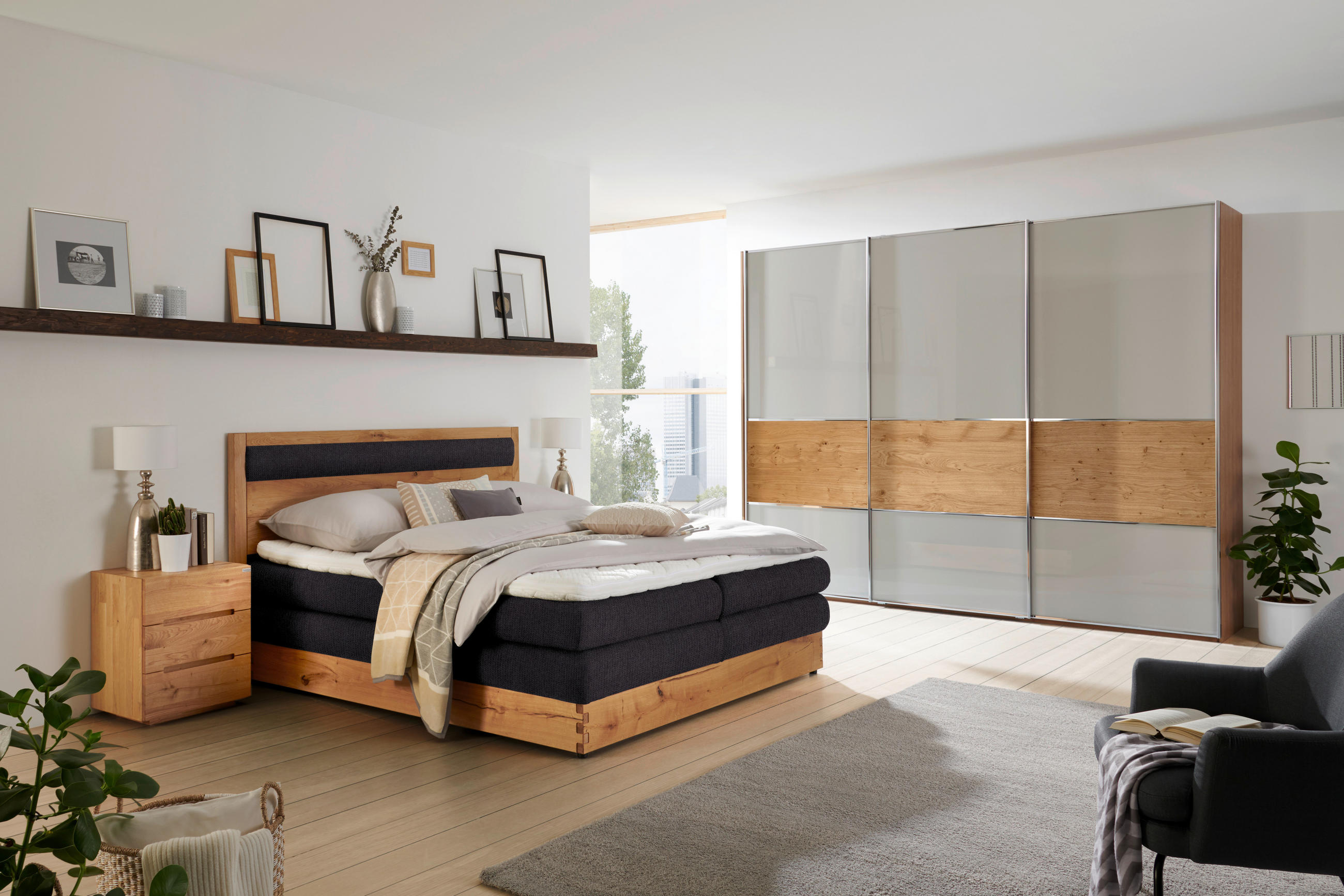 BOXSPRINGBETT 180/200 cm  in Schwarz, Eichefarben  - Eichefarben/Schwarz, KONVENTIONELL, Holz/Holzwerkstoff (180/200cm) - Valnatura