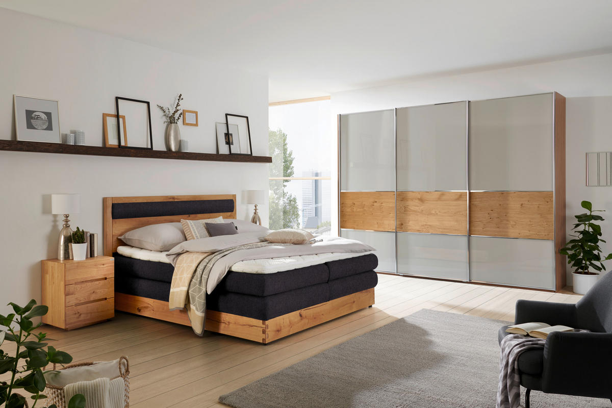 BOXSPRINGBETT 180/200 cm  in Schwarz, Eichefarben  - Eichefarben/Schwarz, KONVENTIONELL, Holz/Holzwerkstoff (180/200cm) - Valnatura