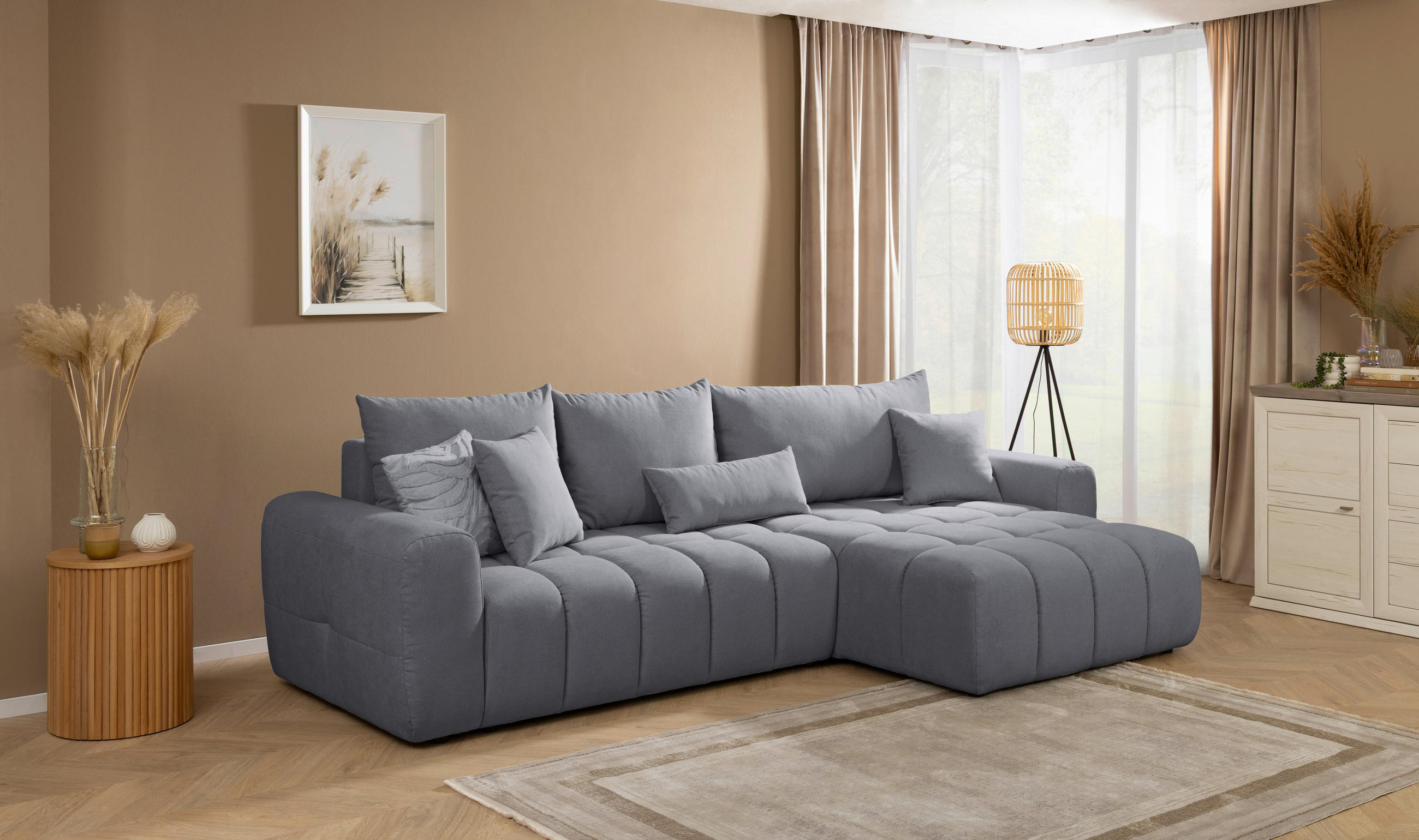 ECKSOFA Dunkelgrau Velours  - Dunkelgrau/Schwarz, KONVENTIONELL, Kunststoff/Textil (298/168cm) - Carryhome