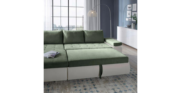 ECKSOFA in Flachgewebe Weiß, Olivgrün  - Weiß/Olivgrün, Design, Kunststoff/Textil (175/271cm) - Xora