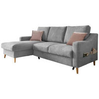 ECKSOFA Grau Mikrofaser  - Dunkelrosa/Naturfarben, Design, Holz/Textil (150/228cm) - MID.YOU